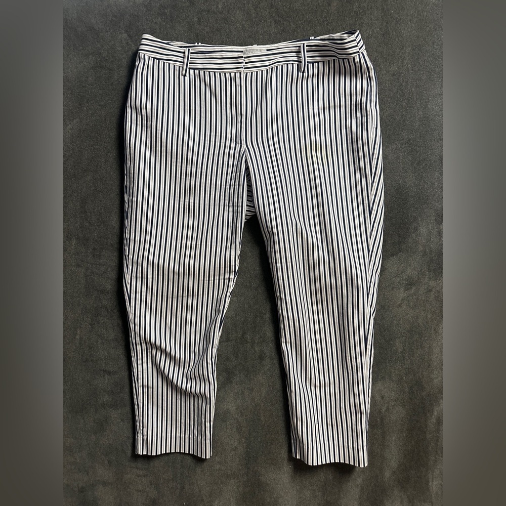 Pure Collection Striped Capri Pants Women Size 12 Blue White Crop